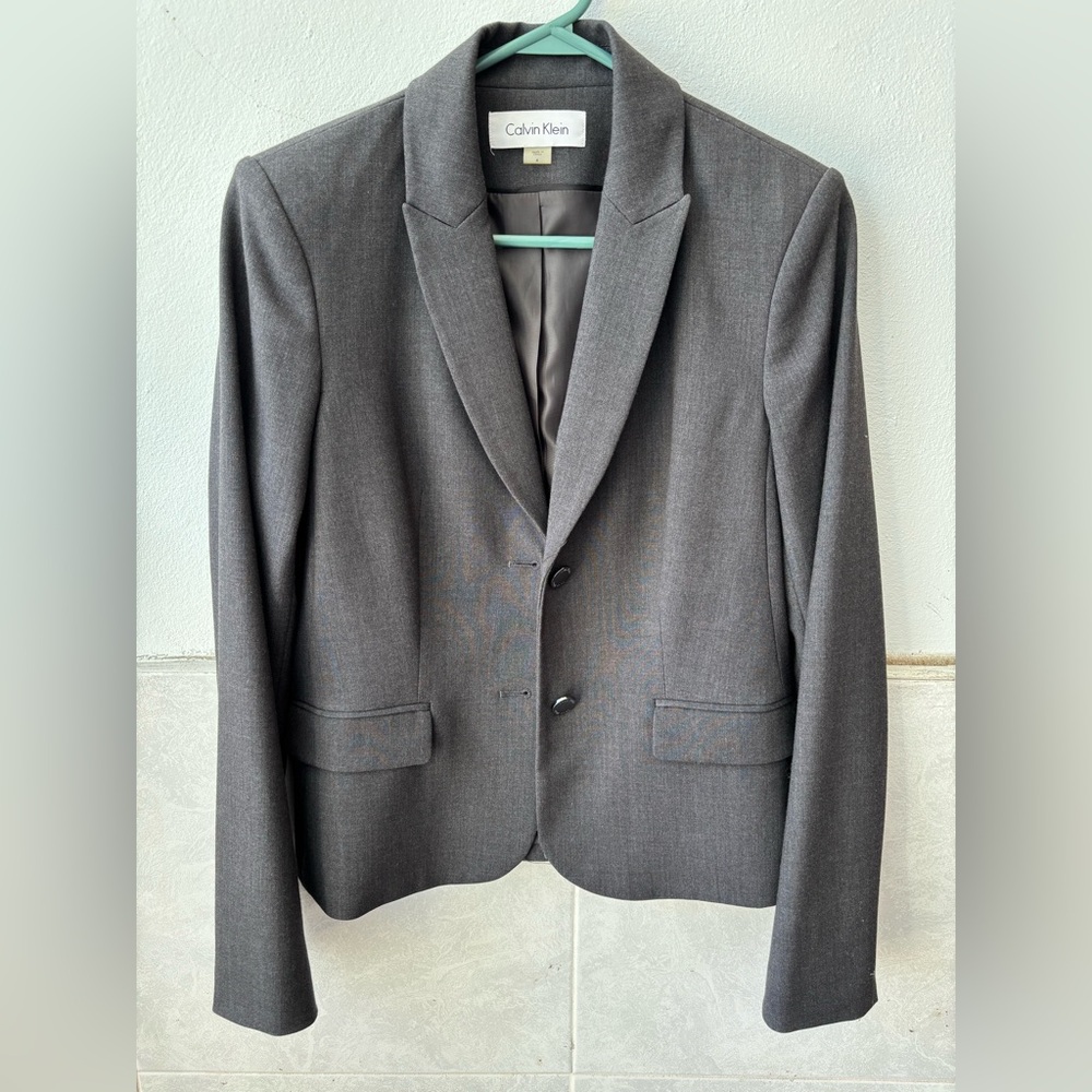Calvin Klein Gray Suit Set: blazer + skirt
